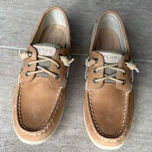Sperry Classic NWOT Tan Leather w/ Mesh Trim Size 8 Slip On Boat Shoe Loafer
